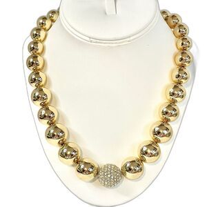 Afani Gold Tone Bubble Necklace  Center Crystal Ball Accent Statement Piece New